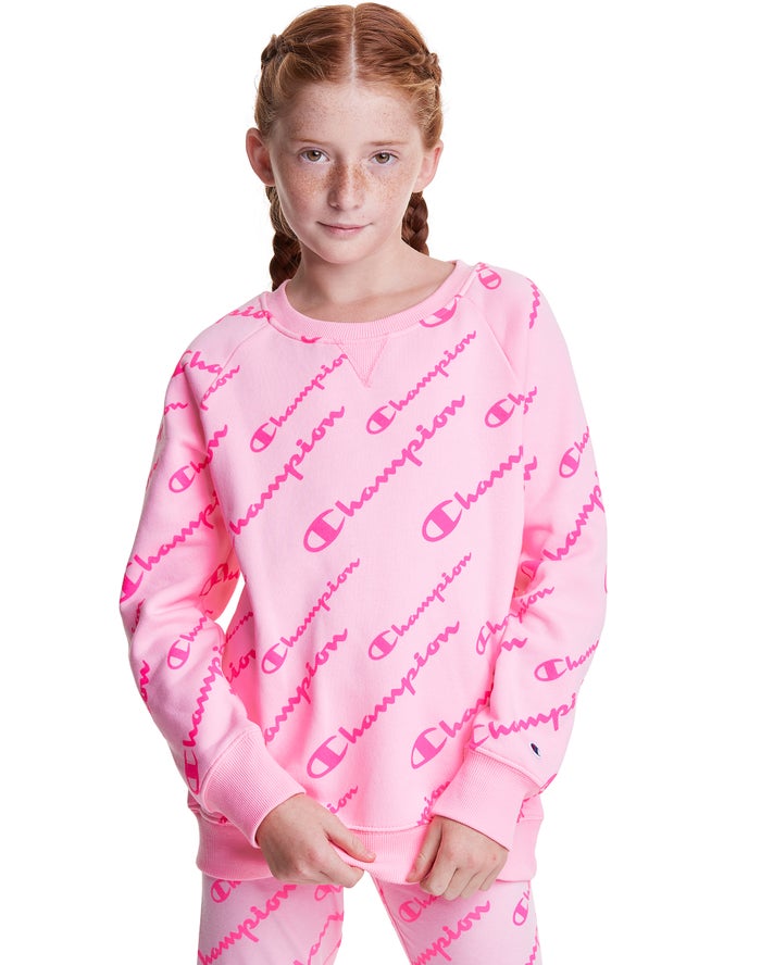 Sudadera Champion Niña - Fleece Raglan Allover Logo ( Rosas ) 3769420-ZT